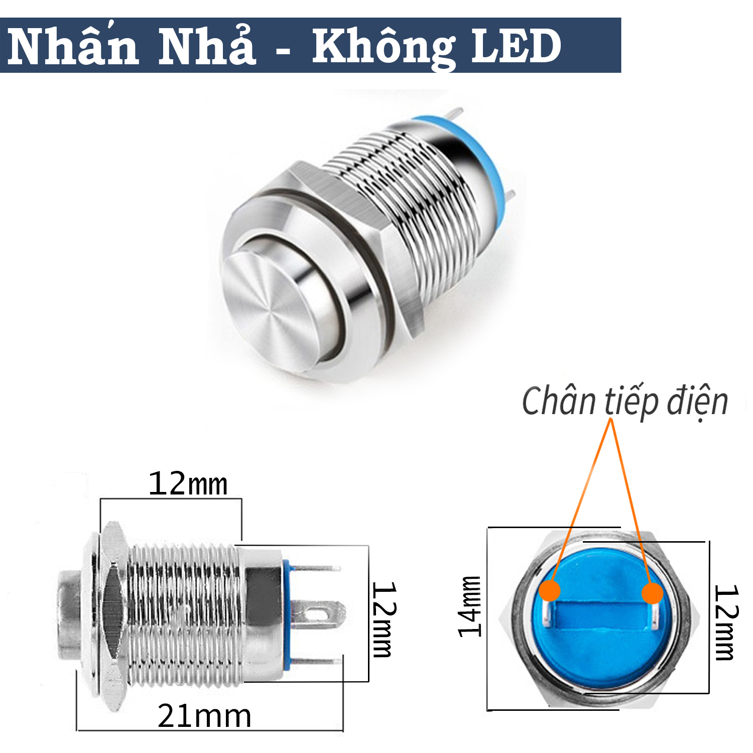 Nút nguồn nhấn nhả, Nút công tắc nhấn Tự phục hồi 12mm (3V-6V, 12V-24V, 110-220V)