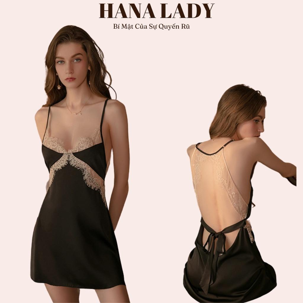 Váy ngủ lụa cao cấp, đầm ngủ hai dây mặc nhà phối ren gợi cảm VN509