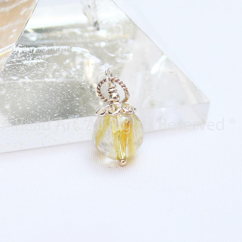 Mặt Dây Chuyền Thạch Anh Tóc Vàng (Golden Rutilated Quartz) Tự Nhiên 9mm Loại A, Trang Sức Đá Phong Thuỷ, Mệnh Thổ, Kim - Bead Art