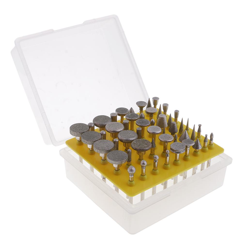 50 Pieces Professional Quality 1/8-Inch Shank Diamond Coated Rotary Burrs Set Fits Rotary Tools,Diamond Burr Set for Jewelry,Glass,Stone,Ceramic