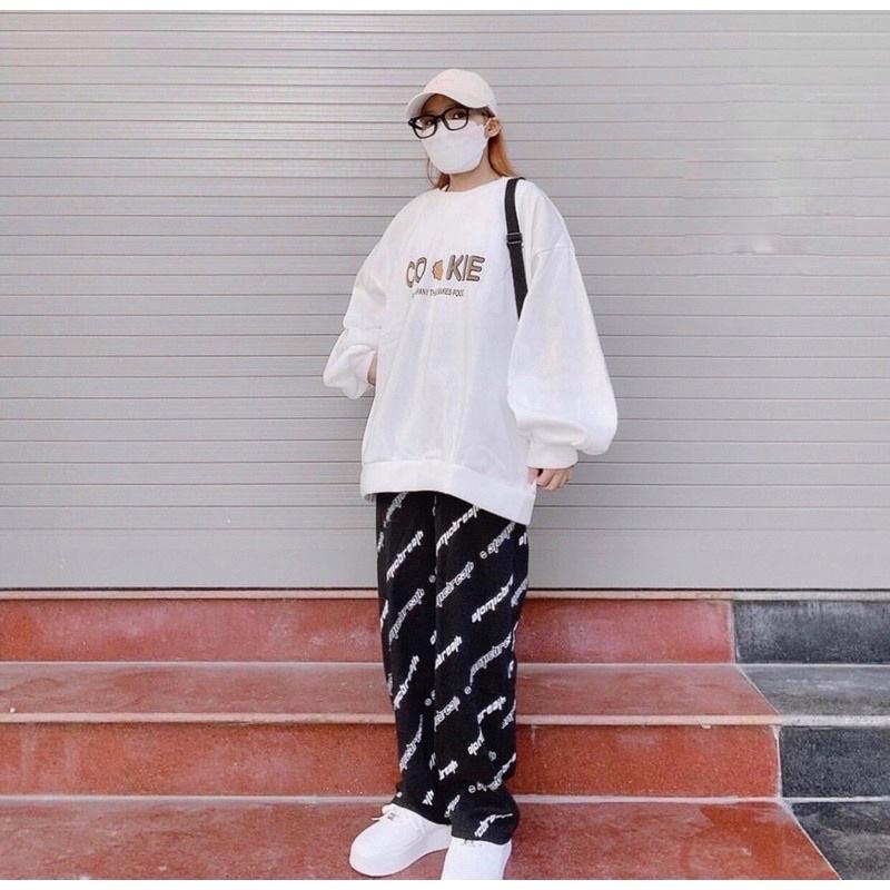 Áo Sweater Chữ Ngực COOKIE Form Rộng Tay Phồng Ulzzang