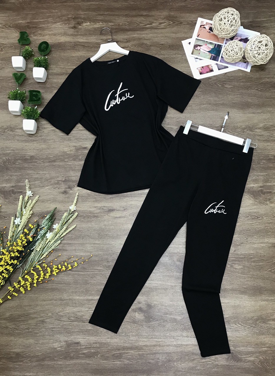 BỘ THUN COTTON DÀI THÊU CHỮ CUTE SIZE 45KG ĐẾN 70KG