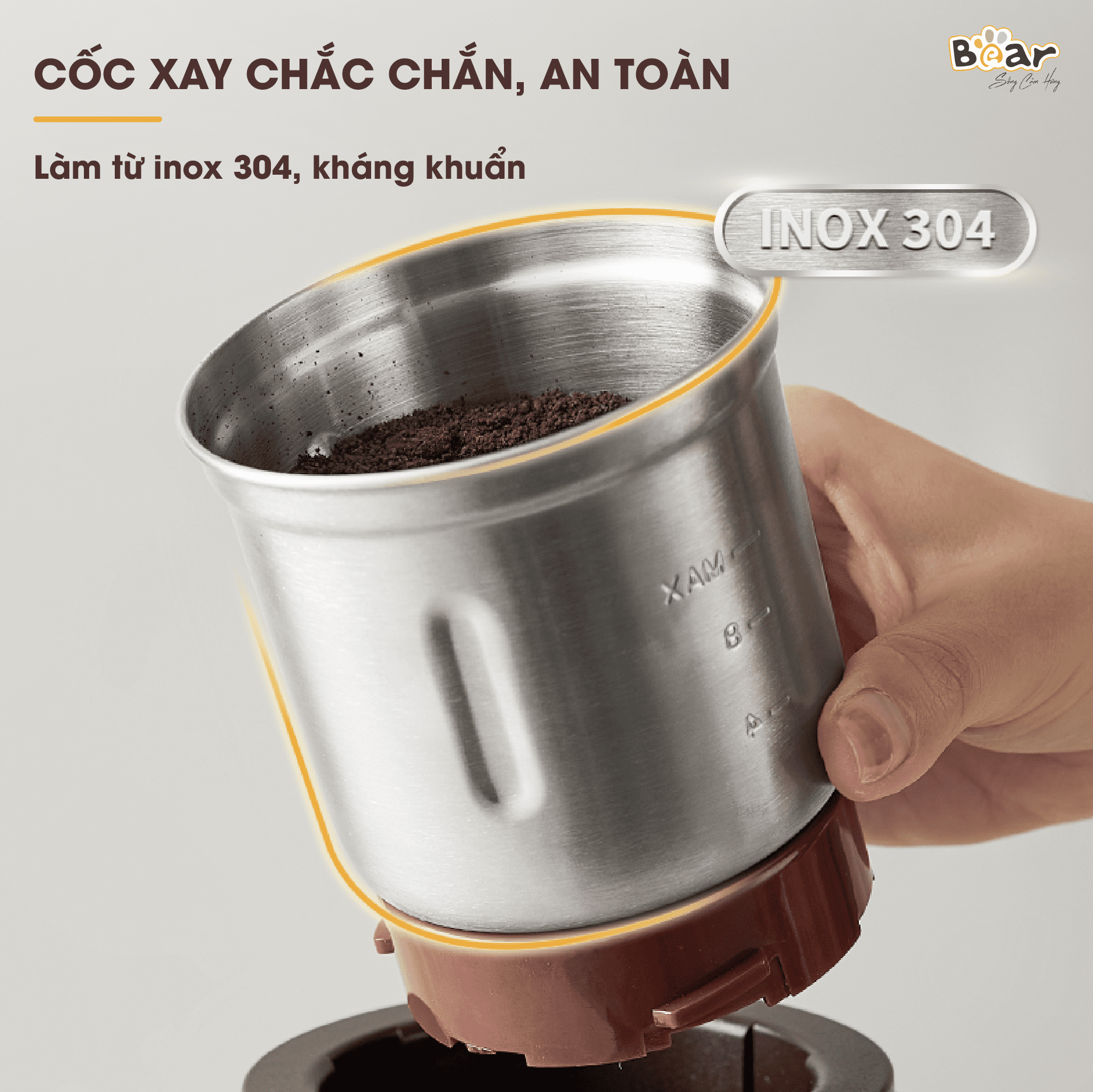 Máy Xay Cà Phê, Máy Xay Hạt Thực Phẩm Khô Đa Năng BEAR MDJ – A02G3 Chế Độ Xay Cực Êm Dung Tích 200 ML Công Suất 200 W- Hàng Chính Hãng