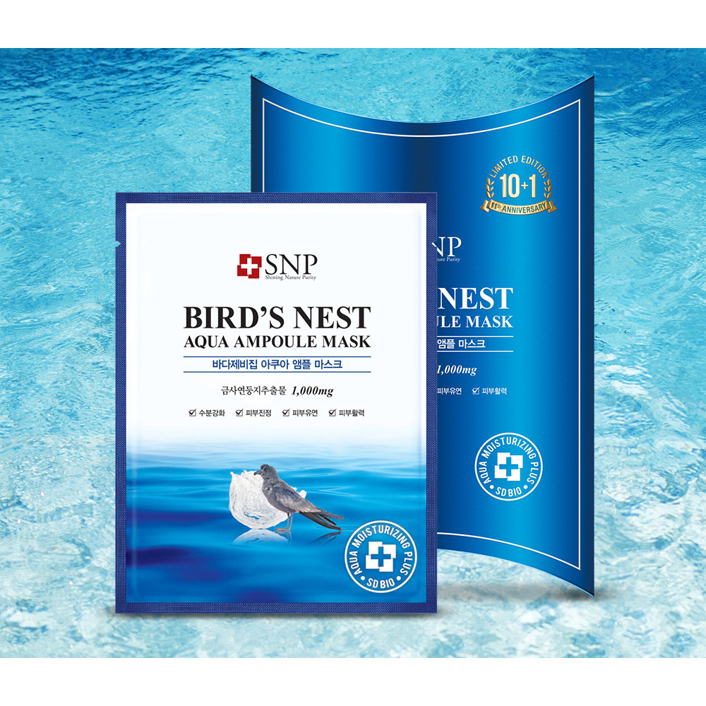 Combo 10 Mặt Nạ Tổ Yến Dưỡng Ẩm Cao Cấp SNP Bird's Nest Aqua Ampoul Mask