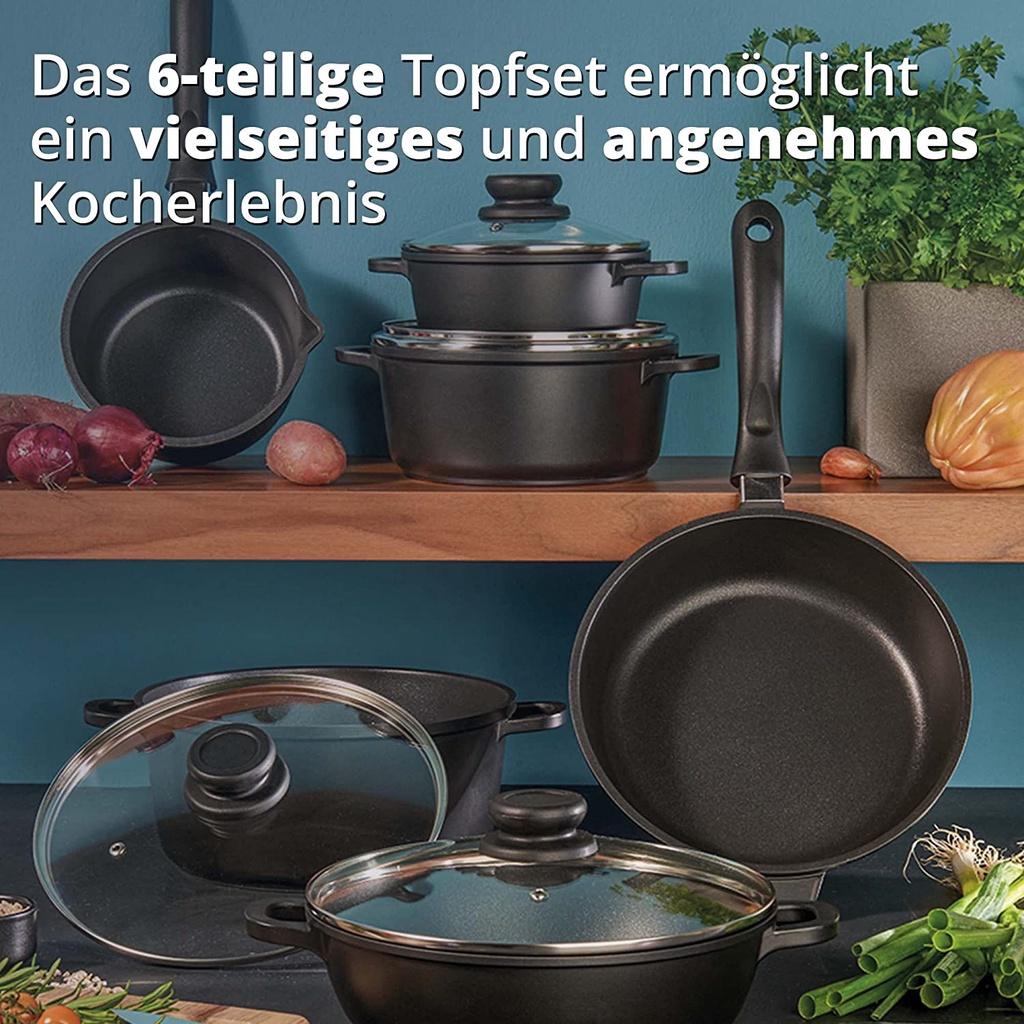 Bộ Nồi KHG TOPFSET PAULA 6 Món, Chất Liệu Nhôm Đúc Nguyên Khối, Dẫn Nhiệt Tốt, Nhập Đức