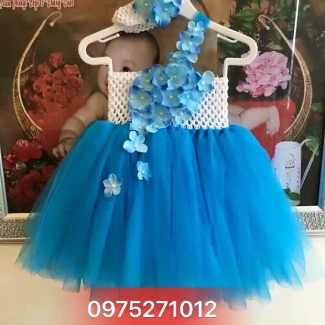 Đầm tutu cho bé ️Đầm tutu xanh biển tú cầu quai chéo