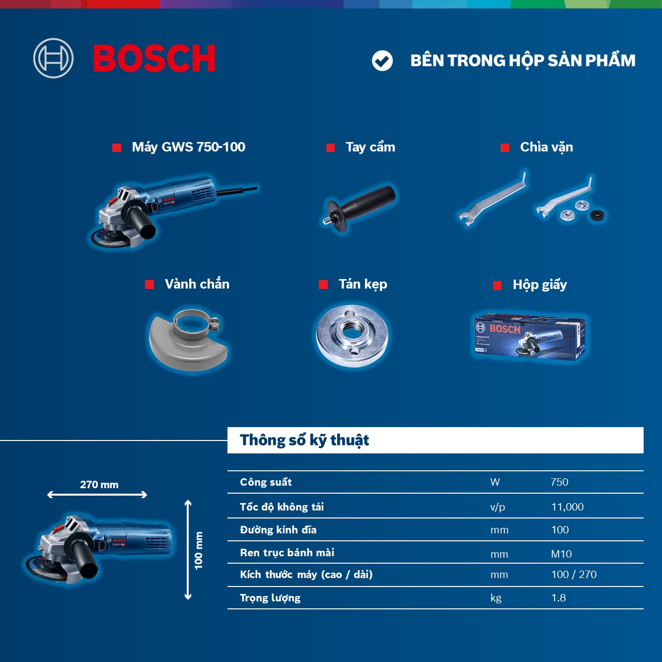 Hình ảnh Máy Mài Góc Bosch GWS 750-100 - Promo
