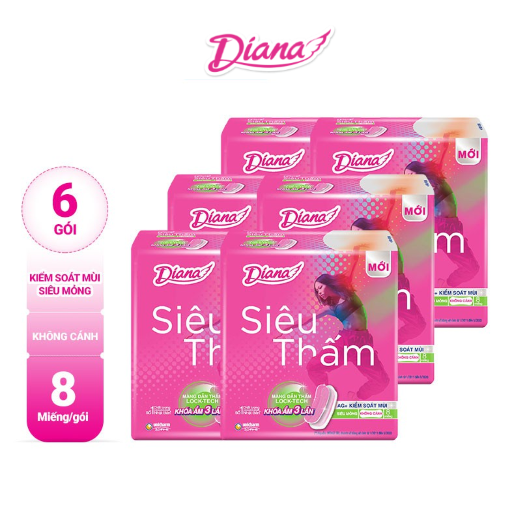Combo 6 Băng Vệ Sinh Diana Siêu Thấm Siêu Mỏng Không Cánh