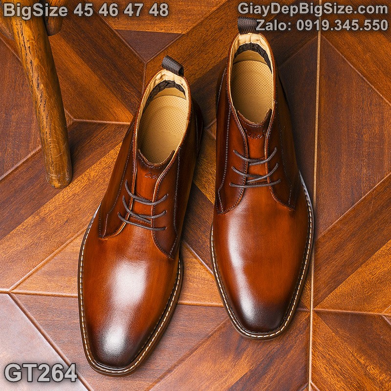 Giày tây cổ lửng, giày da công sở big size cỡ lớn 45 46 47 48 cho nam chân to. Large size chukka boots for wide feet