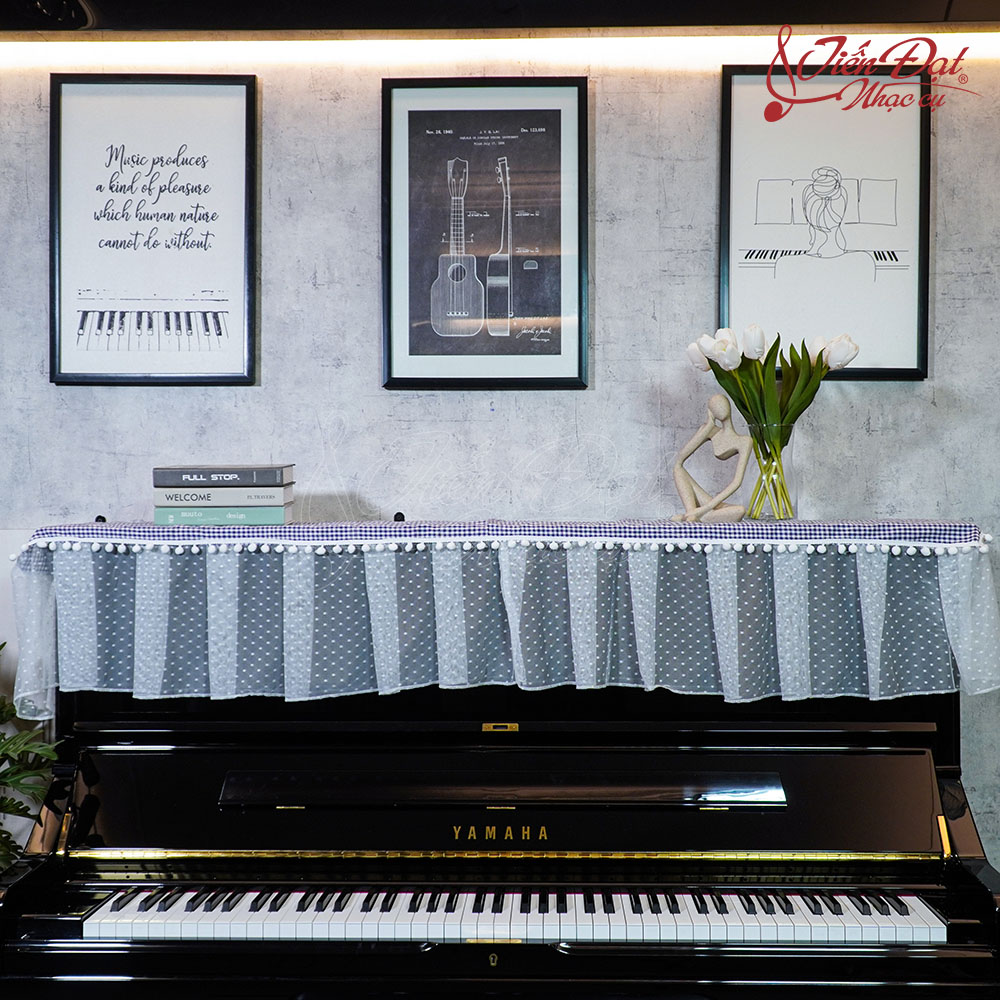 Khăn Phủ Đàn Piano Họa Tiết Kẻ Caro Tím Trẻ Trung KU-041