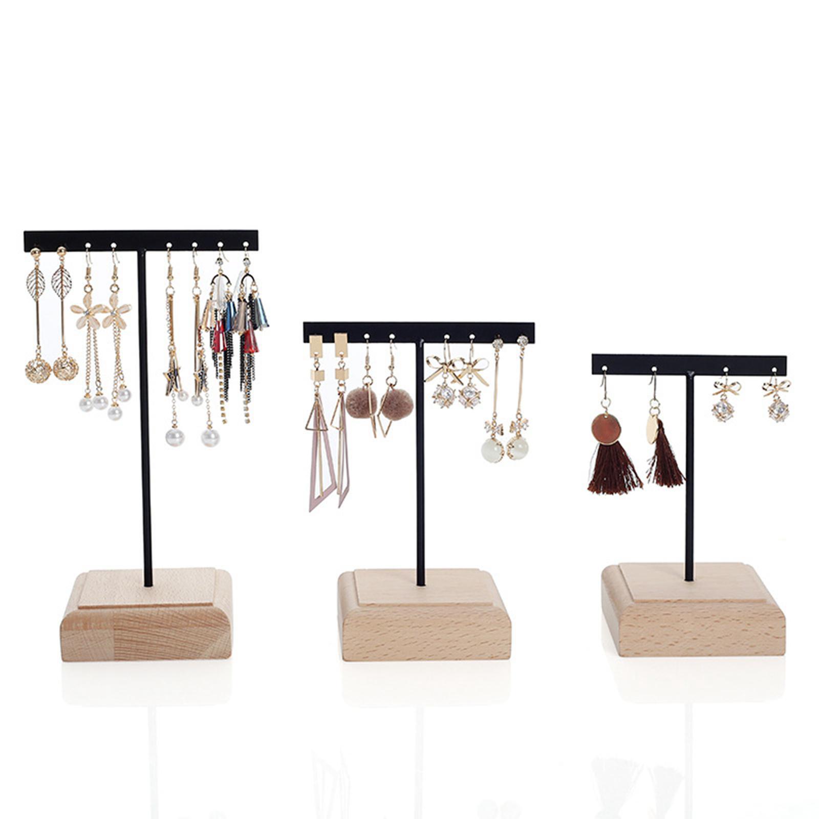 3x Earrings Display Stand Holder Wooden Base for Rings Tradeshow Shops