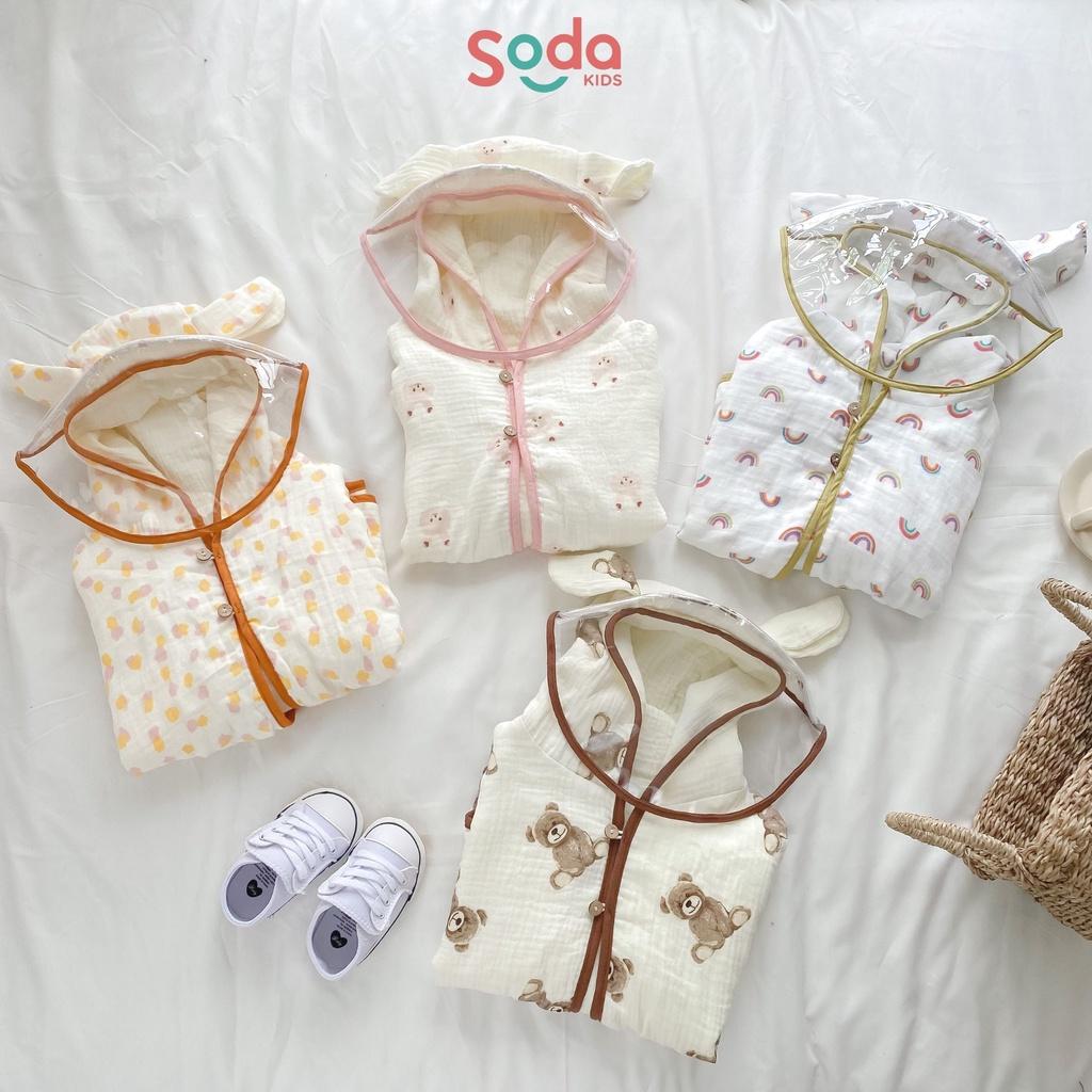 Áo choàng cho bé SODA KIDS chất liệu xô Muslin mềm, mát kèm tấm chắn bụi, giọt bắn