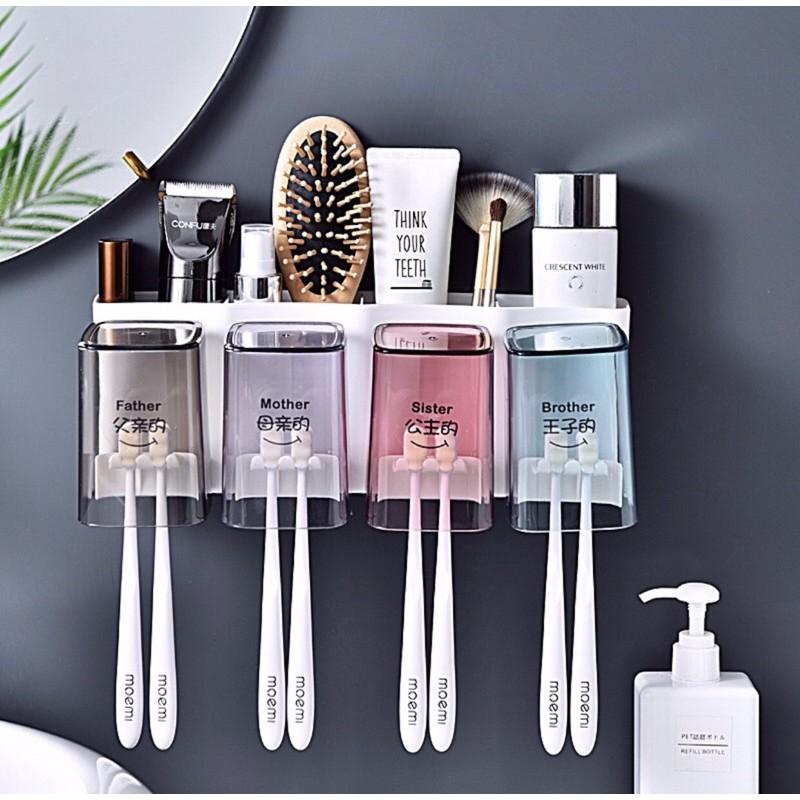 Kệ 4 Ngăn Đựng Kem đánh răng kèm 4 cốc