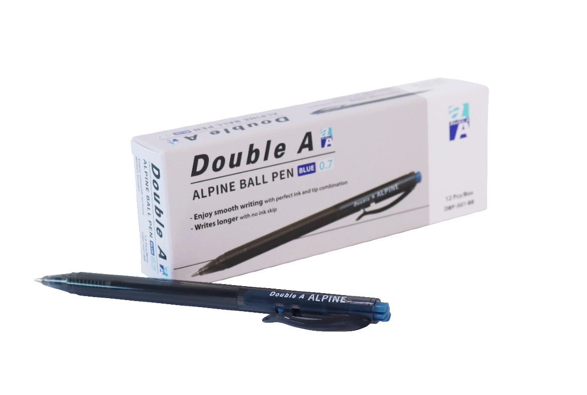 [Tặng 5 bút bi] Hộp 12 Bút Bi Double A Alpine Nét 0.7mm Mực Xanh