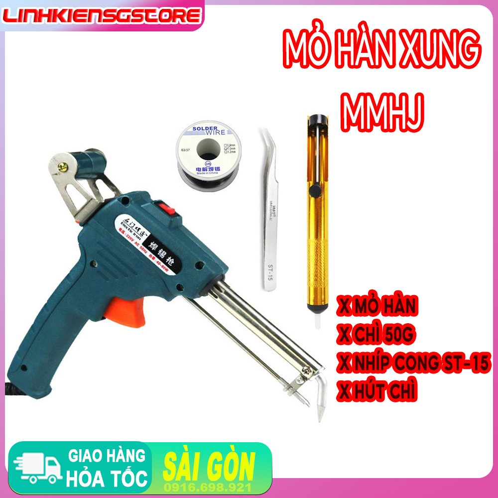 Mỏ hàn nhiệt tự động đẩy chì tặng kèm cuộn chì 50g , nhíp cong st15 , hút chì