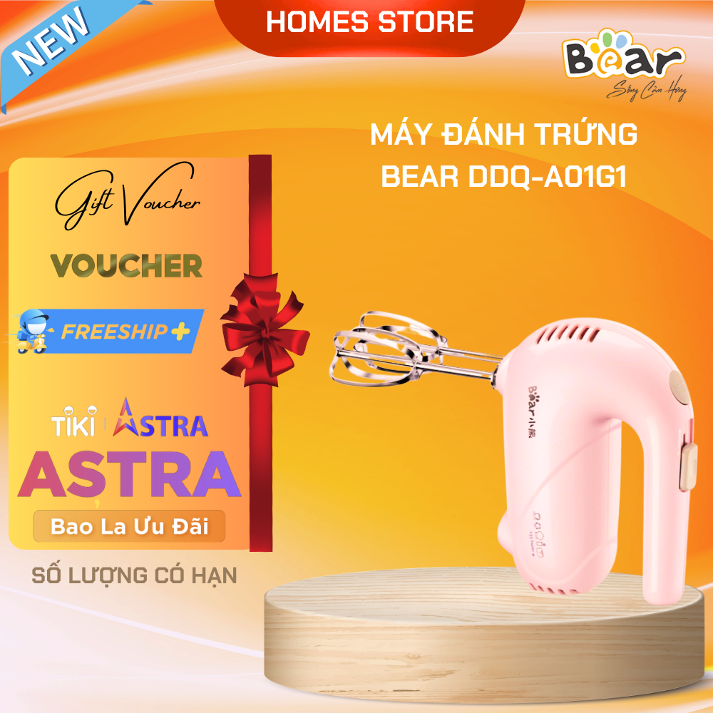 Máy Đánh Trứng, Đánh Bột Cầm Tay BEAR DDQ-A01G1 5 Tốc Độ Công Suất 125 W - Hàng Chính Hãng