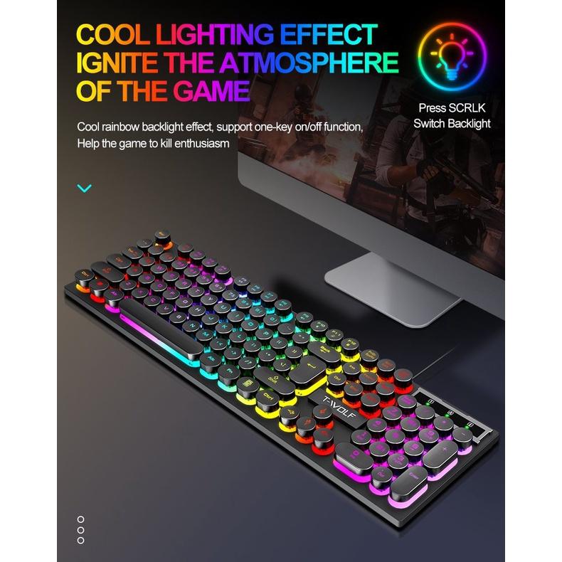 KEYBOARD T-Wolf T80 Giả Cơ Bàn Phím tròn Usb Led ( 3 màu đen- trắng - hồng )