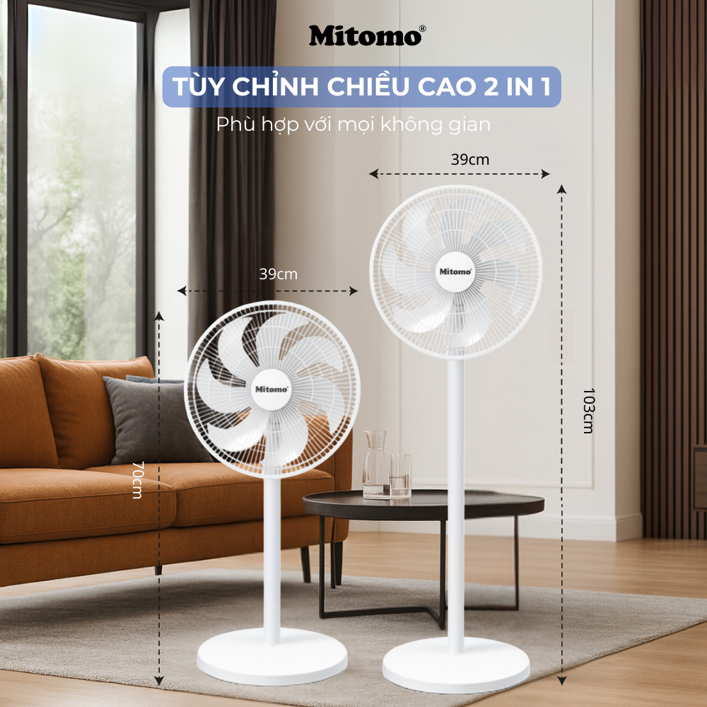Quạt đứng cao cấp Mitomo FCE-60AE MAX – Điều khiển phím cơ, 3 tốc độ gió hàng chính hãng