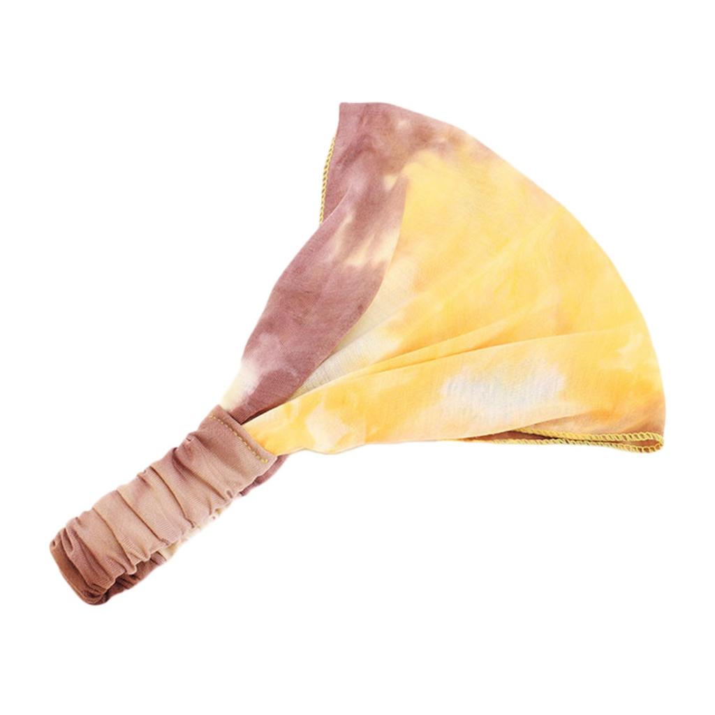 Tie-Dye Headband Stretch Wide Hair Wrap Hair Band Yoga Headwear Yellow