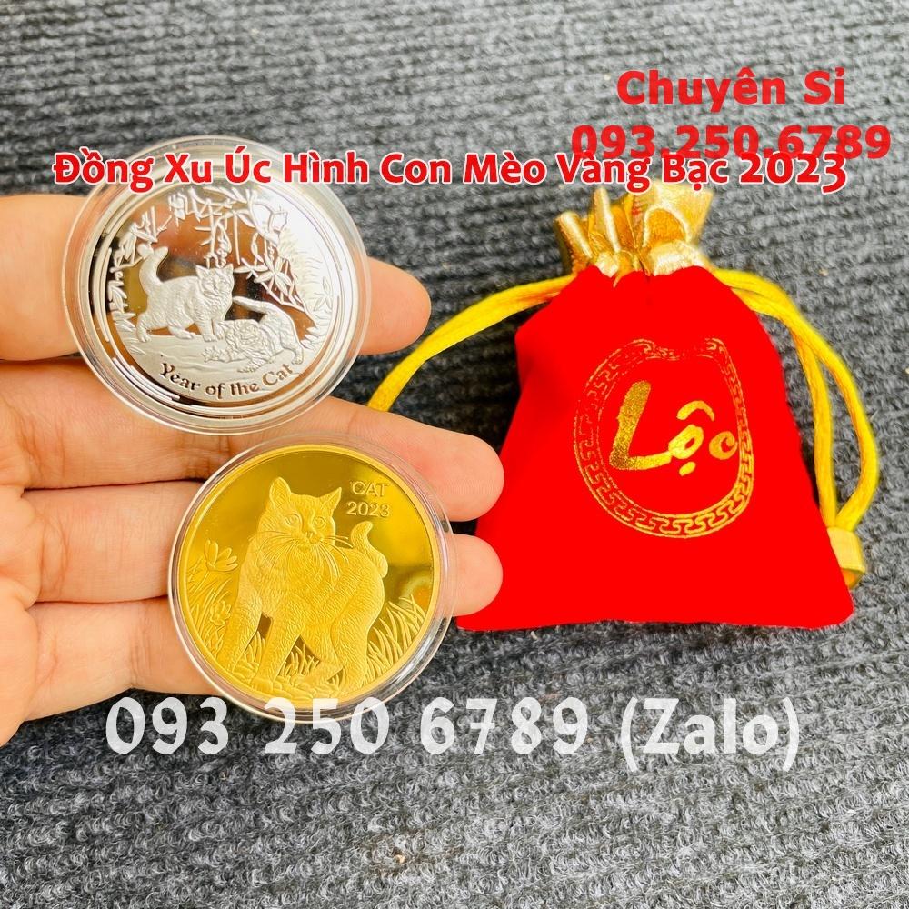 Tiền xu hình con Mèo Úc vàng và đồng xu hình Mèo bạc làm tiền lì ...