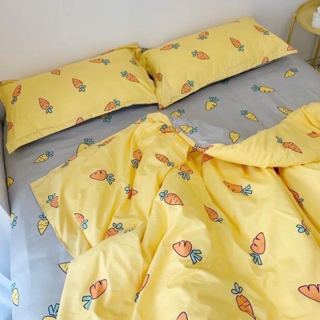 Bộ Chăn Ga Gối Cotton Poly Cà Rốt Vàng