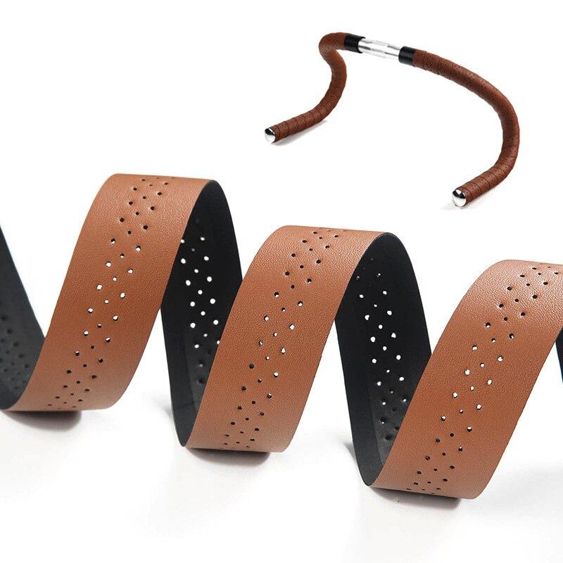 Bicycle Handlebar Tape Mountain Road Bike PU Leather Perforated Belt With 2 Plugs Breathable Handle Bar Wrap Straps RR7188