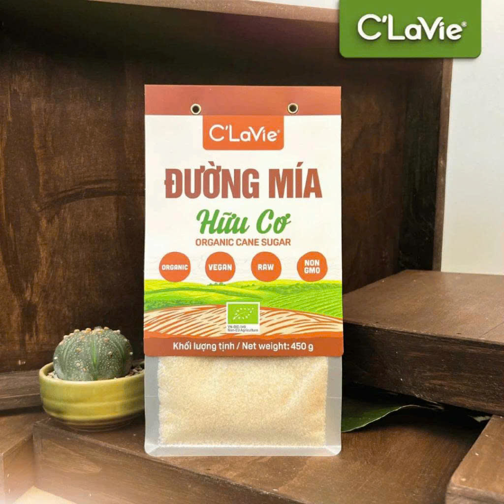 Đường Mía Hữu Cơ C'Lavie Túi 450g - Đường Tự Nhiên, Ngọt Thanh, Không Tẩy Trắng, Dùng Nấu Ăn, Làm Bánh, Pha Chế Đồ Uống Tốt Đối Với Sức Khỏe