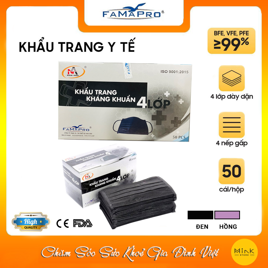 Bộ 2 Hộp Khẩu Trang Y Tế 4 Lớp Nam Anh - Đen