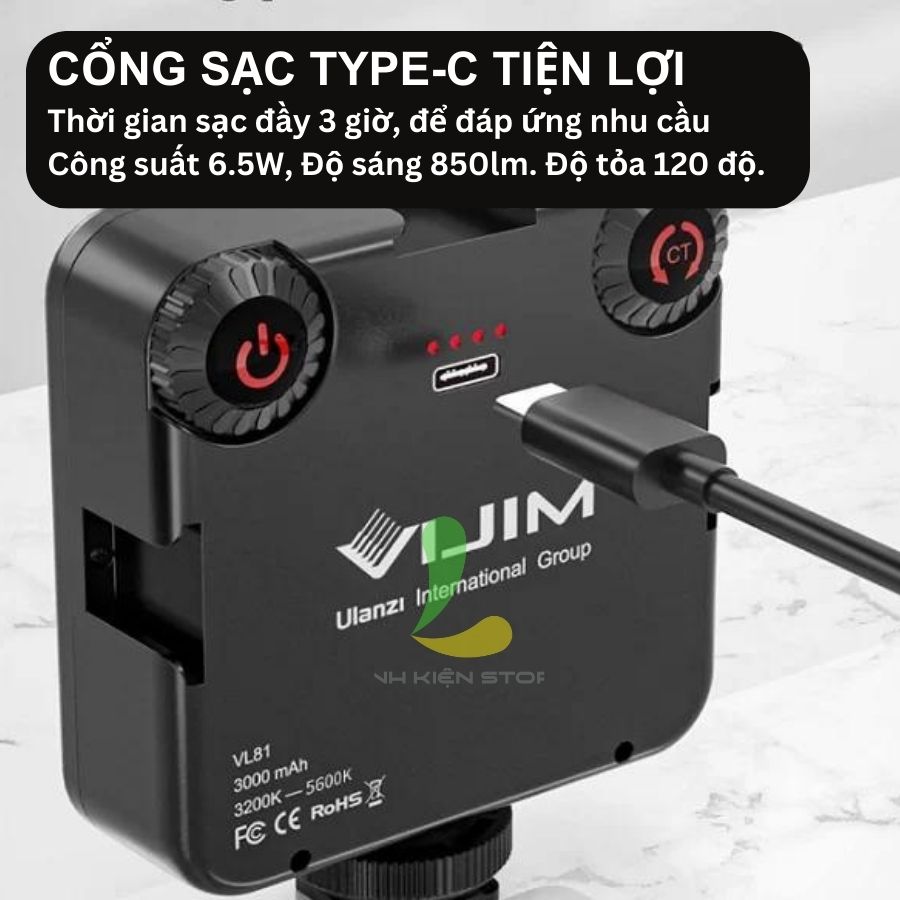 Đèn hỗ trợ quay phim chụp ảnh ULANZI VIJIM VL81 - Đèn Led quay vlog tích hợp pin sạc 3000mAh - Hàng nhập khẩu