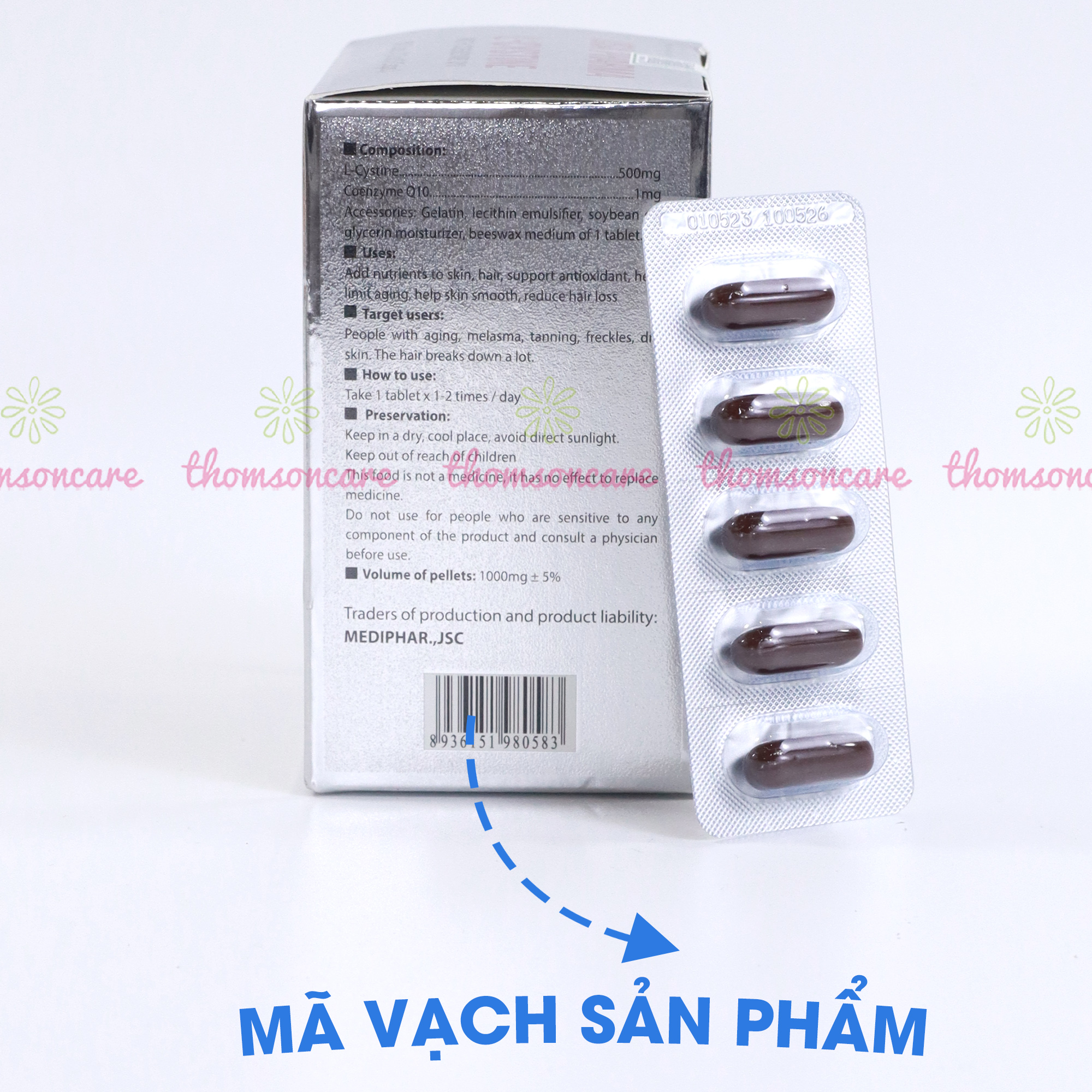 Combo trắng da Lcystine, DHC Vitamin C giúp đẹp da, giảm rụng tóc - Bổ sung vitamin c, Coenzym Q10, l crystine L cistin