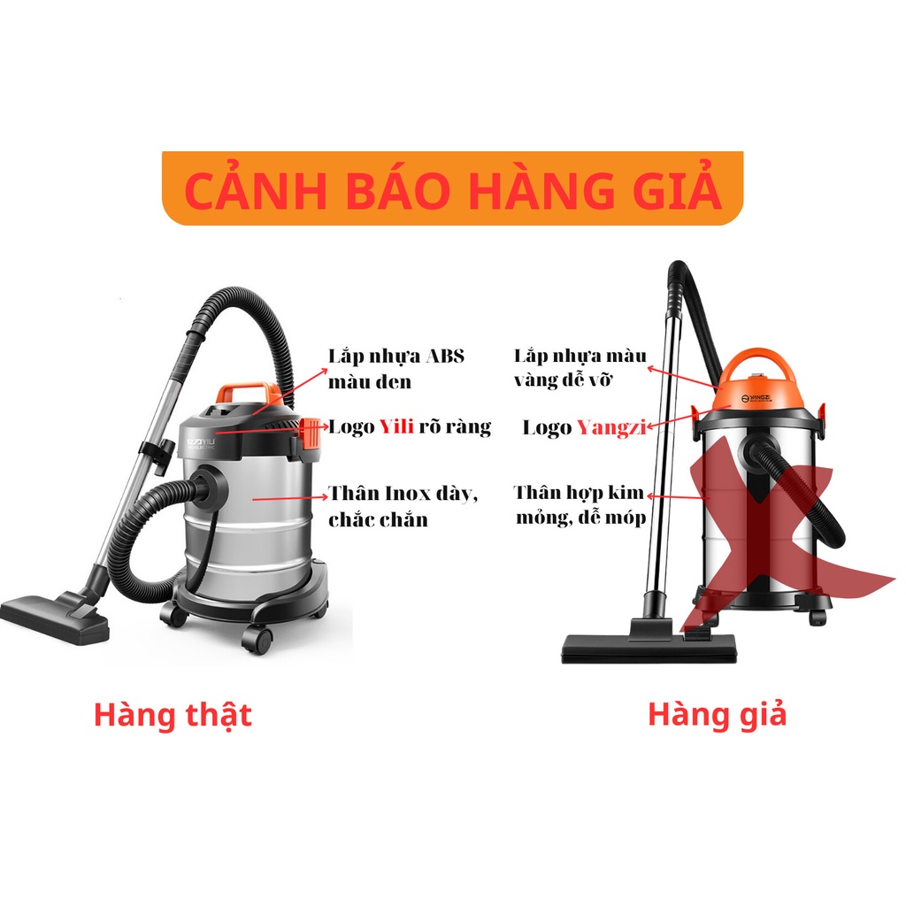 Máy hút bụi công nghiệp đa năng khô và ướt ABG Yili YLW-6263A loại 12 lít công suất 1200W - thùng inox kèm phụ kiện đầu hút thảm mika - Hàng Chính Hãng