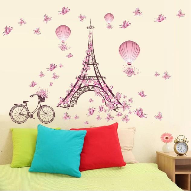 Decal trang trí tường - Tháp Lớn Bướm Hồng Dâu