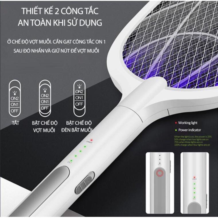 Vợt muỗi thông minh, Vợt muỗi kiêm đèn bắt muỗi tự động thông minh 2 in 1, kiêm đèn ngủ, pin sạc cao cấp