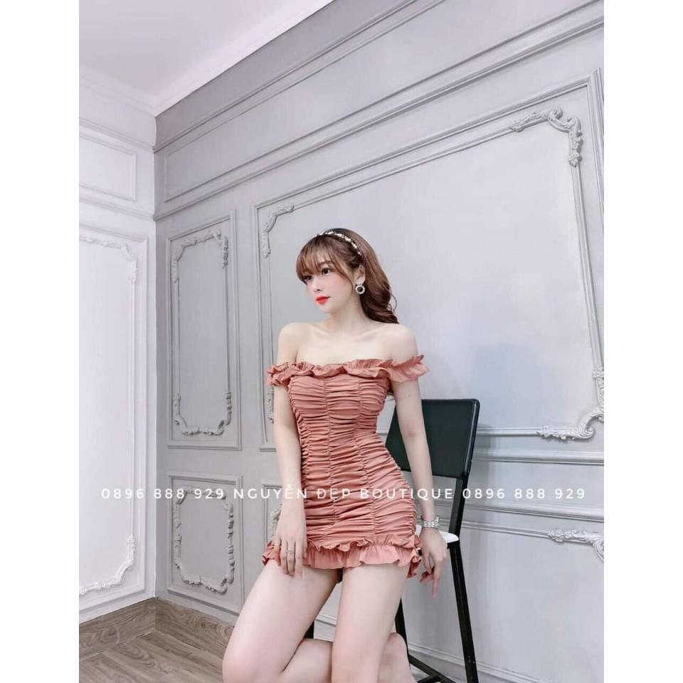 Đầm nữ trễ vai 2 dây nhún bèo dễ thương