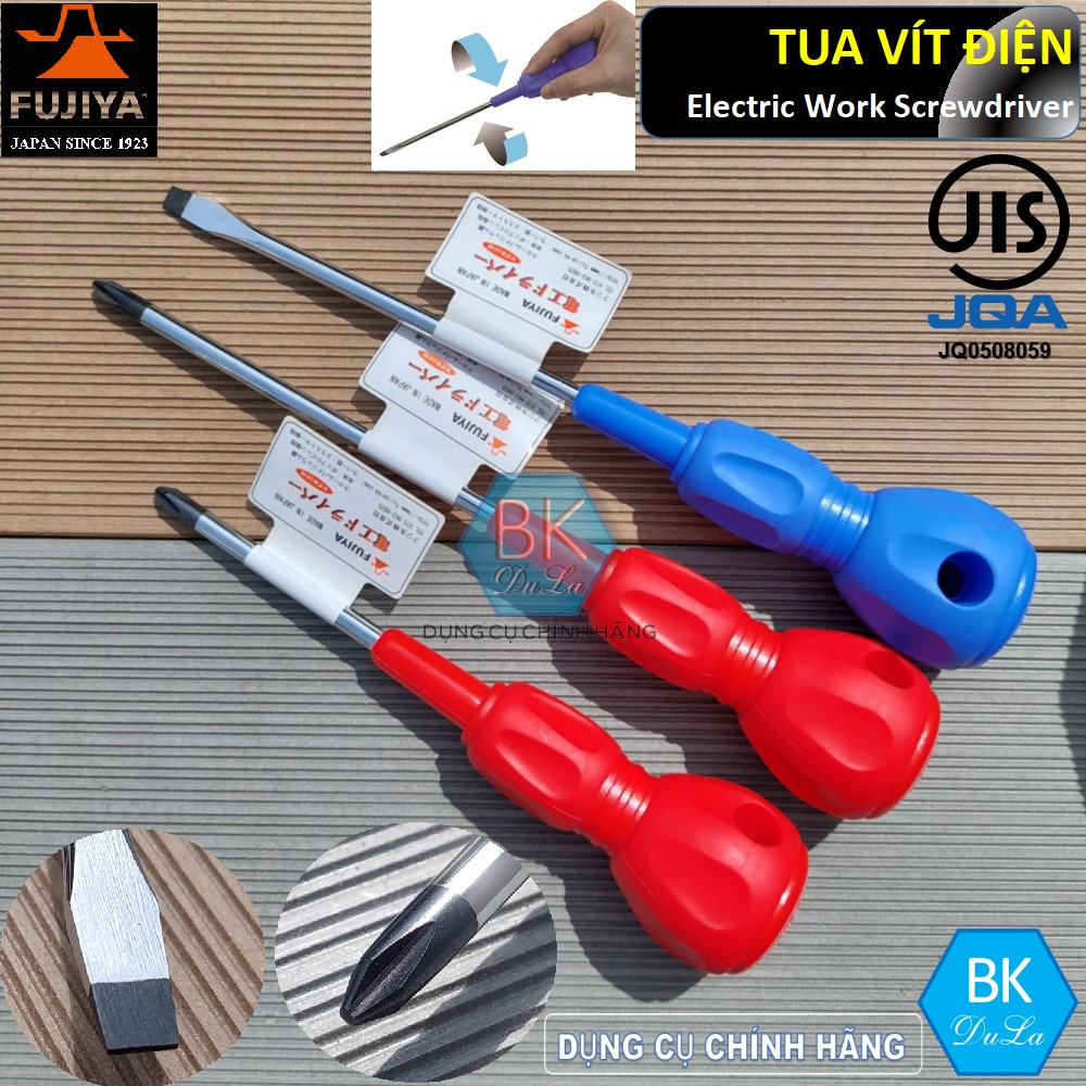 Tuốc nơ vít điện- tua vít điện đầu bake +2 6mmx150mm màu đỏ Fujiya FESD+2-150 made in Japan