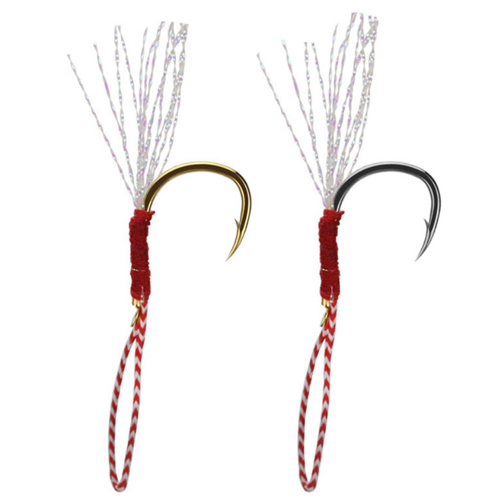 10pcs Fishing Assist Jig Hook Live Baits Hooks with Braid Lines Gold 12