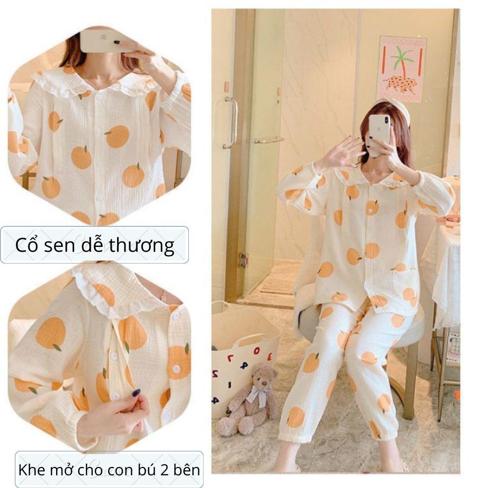 Pijama bầu và sau sinh, đồ bộ cho con bú Azuno AZ86 Chất Liệu Đũi Xốp Cao cấp mặc hè thu và đông xuân