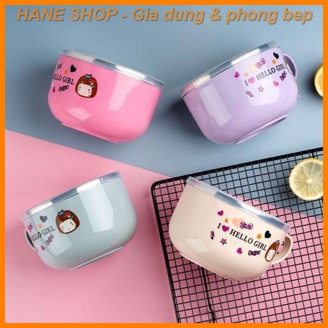 Ca ăn mì_/ Tô giữ nhiệt có nắp và quai cầm chống nóng tiện dụng size 14cm hình hoạ tiết xinh xắn nhiều màu