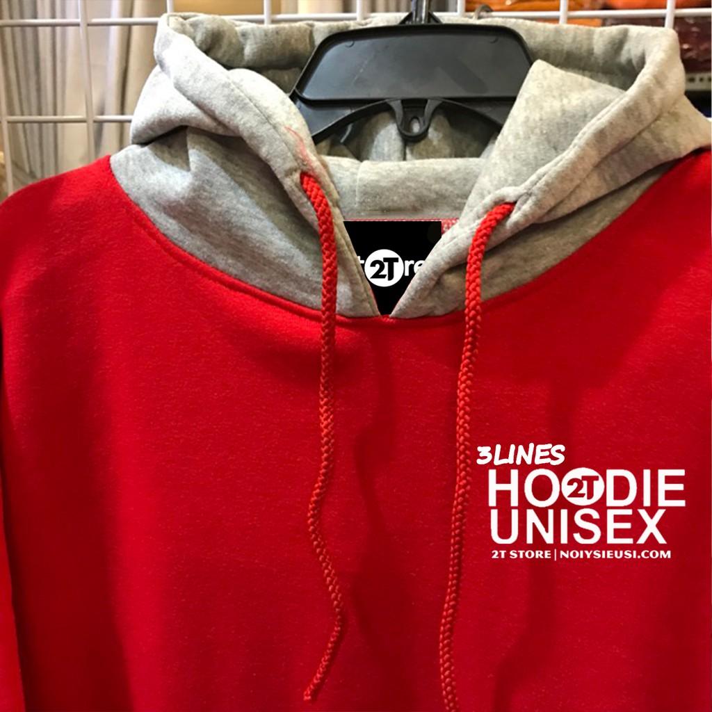 Áo Hoodie 3Lines nón xám unisex 2T Store H3L02 màu đỏ