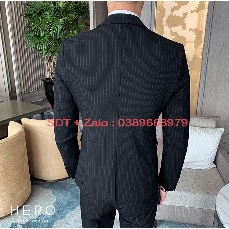 Vest Nam Hàn Quốc Kẻ Sọc, Bộ Vest Nam Kẻ Sọc Đen, Suit Nam, Bộ Suit Nam Kẻ Sọc Đen