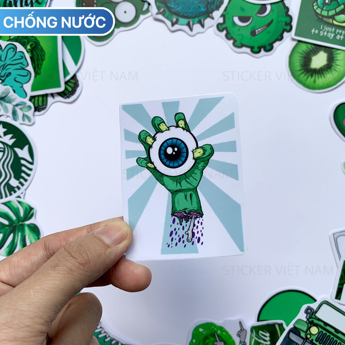 Sticker Màu Xanh Lá Green - Chất Liệu PVC Chất Lượng Cao Chống Nước - Kích Thước 4-8cm