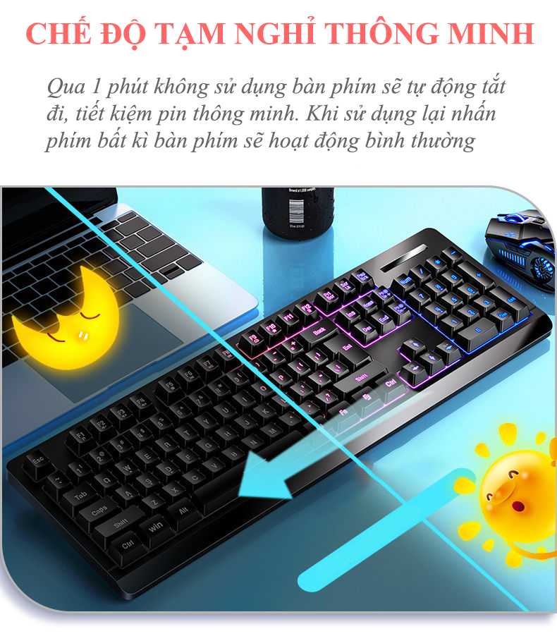 Bộ bàn phím chuột không dây Yindiao KM-01 kết nối bằng chip USB 2.4G chuyên game có đèn led cực đẹp - Hàng Chính Hãng