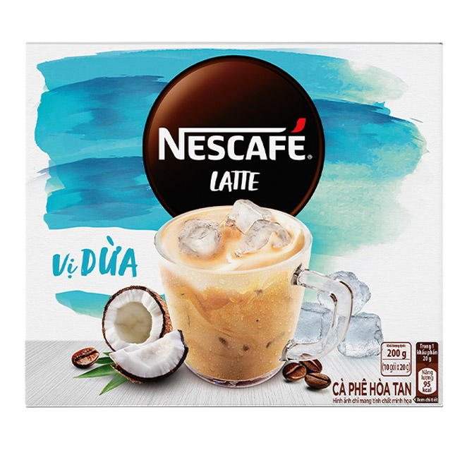 Cà phê hòa tan NESCAFÉ Latte VỊ DỪA - COMBO 3 hộp x 10 gói x 20g - [TẶNG SET 3 LY THUỶ TINH COLLIN]