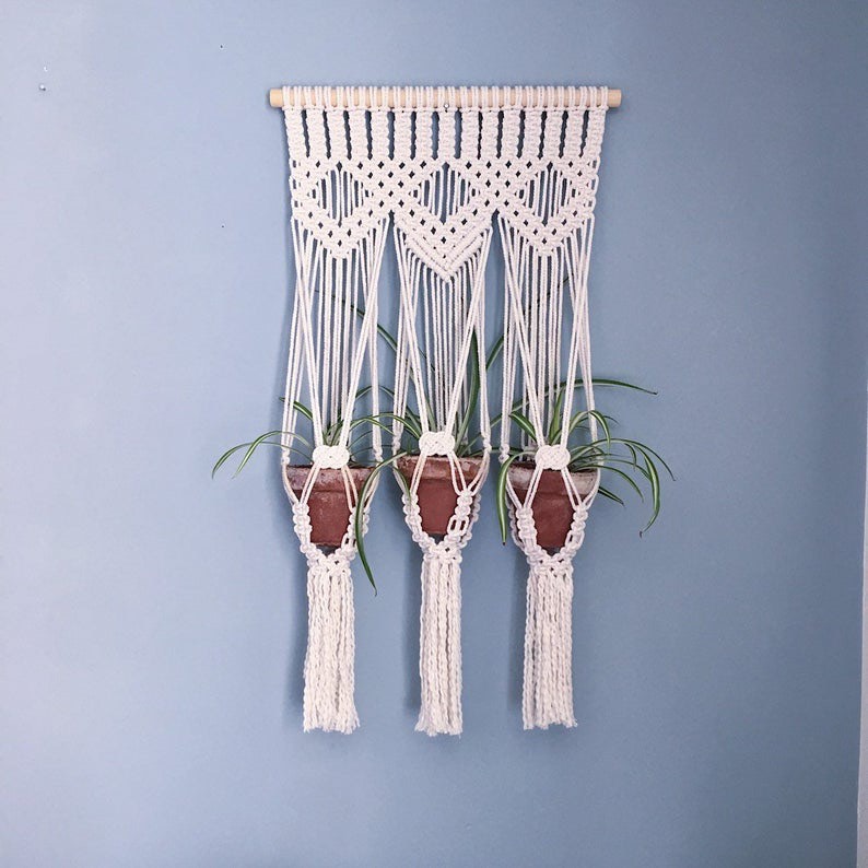 Giỏ Treo Hoa, Cây Cảnh Trang Trí Tường Macrame GT3D - Sản Phẩm Handmade Nghệ Thuật, Dùng Treo Tường Decor, Làm Quà Tặng, Trang Trí Phòng Khách, Phòng Ngủ