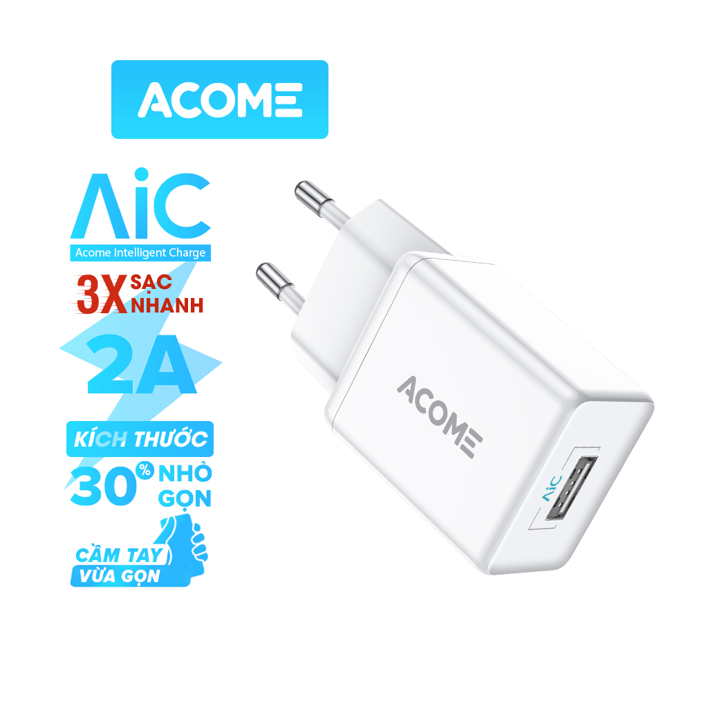 Cốc Sạc Nhanh ACOME AC04 – Công Suất 2A (10W), Thiết Kế Nhỏ Gọn, Chế Độ Sạc An Toàn – HÀNG CHÍNH HÃNG