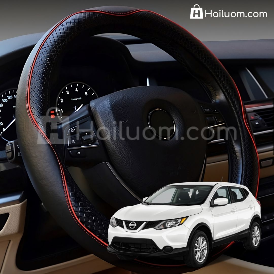 Bọc Vô Lăng ô tô cho NISSAN QASHQAI Da Thật Cao Cấp - Màu Đen Chỉ Đỏ