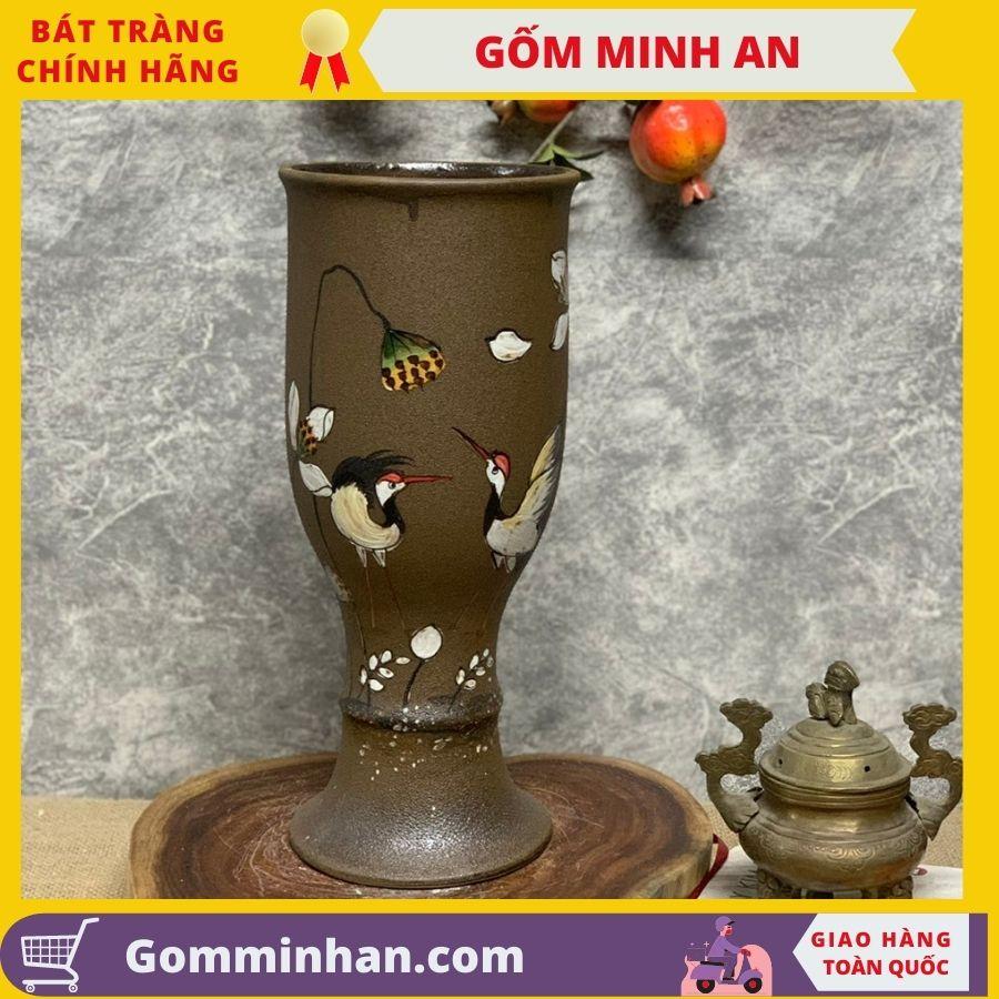 Bình Hoa Lọ Hoa Dáng Cao Gầy Men Mộc Vẽ Hoa Văn - Gốm Sứ Bát Tràng- Gốm Minh An- Lọ Hoa Đẹp