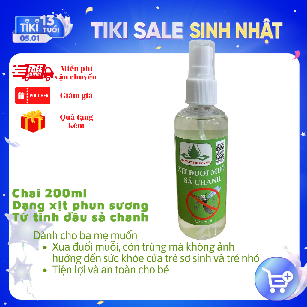 Xịt muỗi Sả Chanh Adeva Noni 100ml - Chỉ từ tinh dầu sả chanh và cồn nguyên chất, xua đuổi ruồi muõi côn trùng, An toàn cho trẻ em
