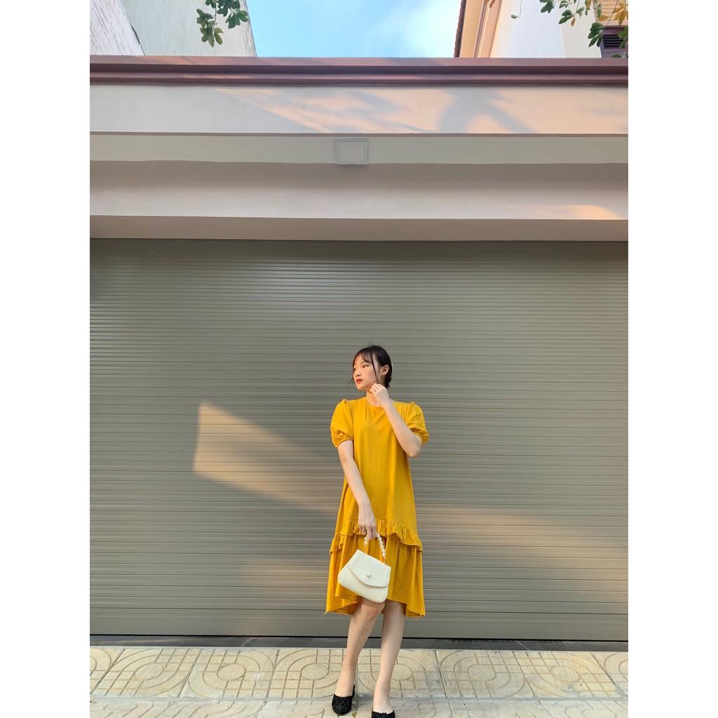 Đầm xinh bầu dáng suông đuôi cá chất cotton mát cộc tay mùa hè 2021 maternity dress
