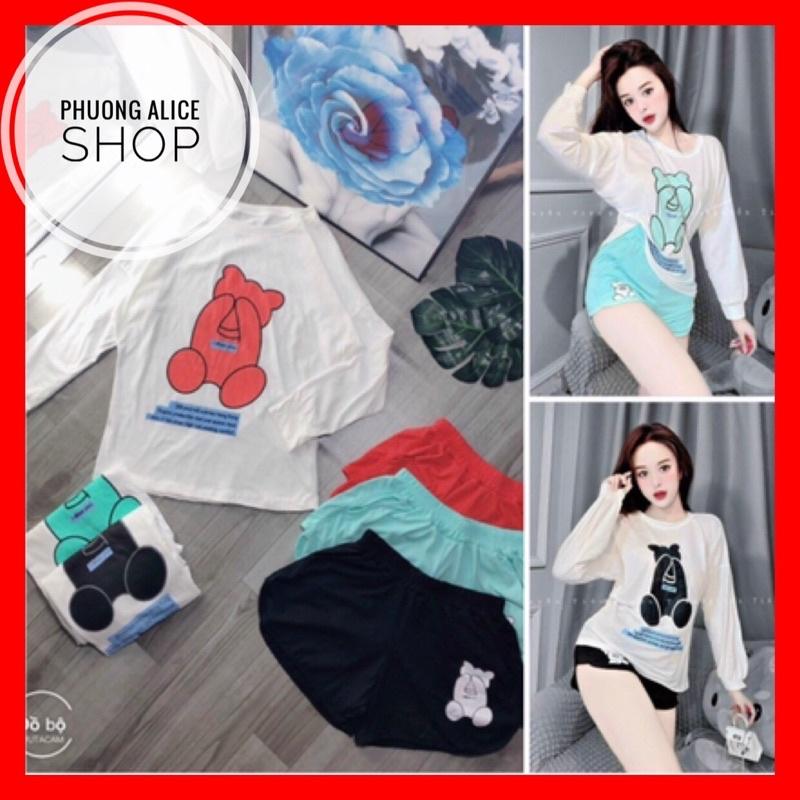 ️️HOT️ Đồ bộ đùi thun tay dài có túi quần, sét đùi thun siêu dễ thương